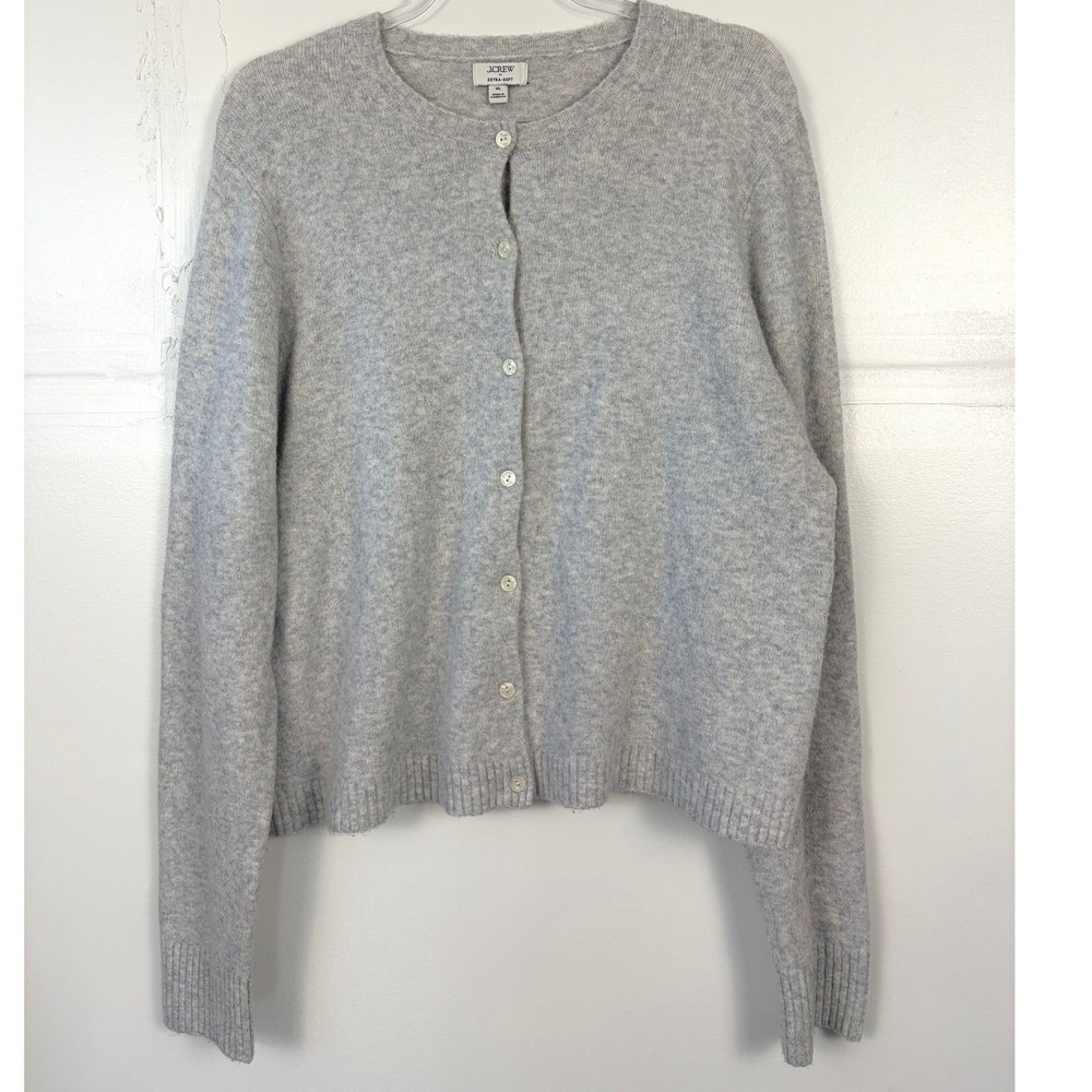 J.Crew Extra-Soft Cardigan Sweater Womens XL Gray Button Front Crew Neck Knit